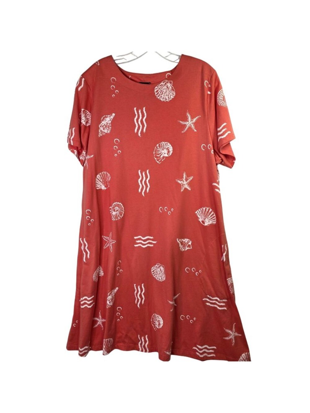Beach T Shirt Dress Womens XL Orange Seashell Starfish Swing Midi Nautical Links